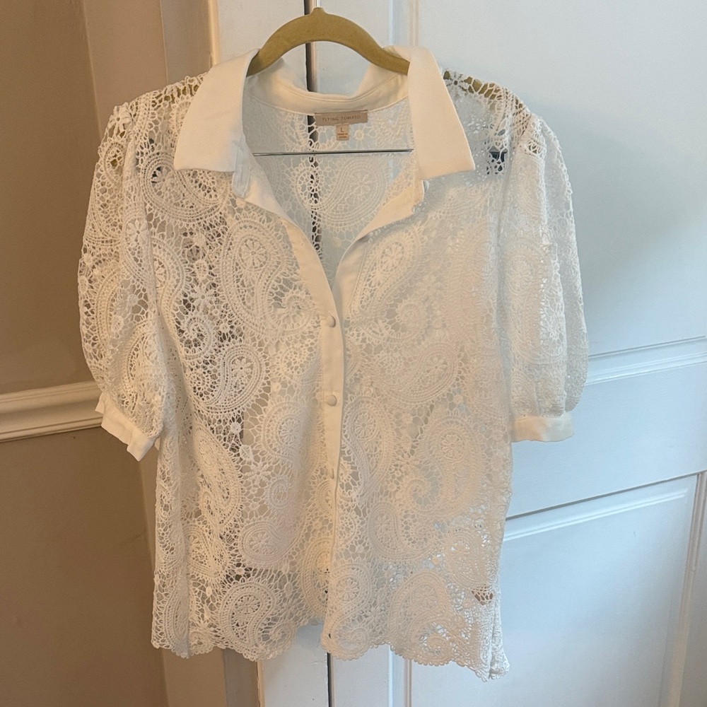 Flying Tomato White Lace Blouse